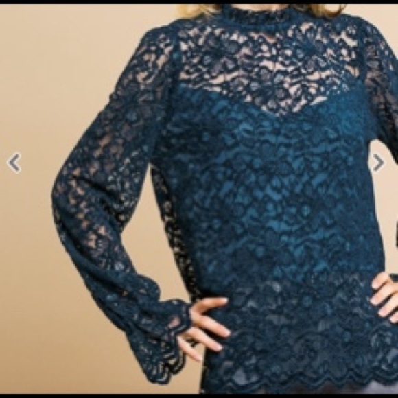 Teal Sheer Floral Lace Top - Picture 2 of 3